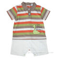 100% cotton jersey baby romper with yarn dyed stripes top and plain color bottom